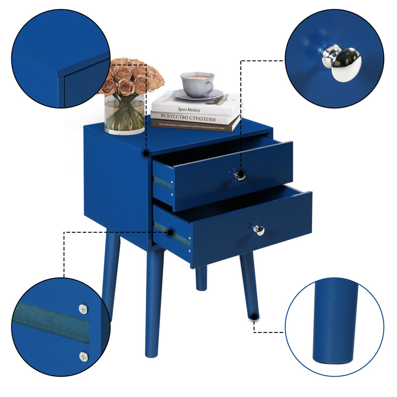 Corrigan Studio® End Table Bedroom Nightstand With 2 Drawers(black